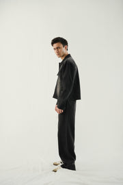 Cropped Fit Denim Shirt- Black Stone Wash