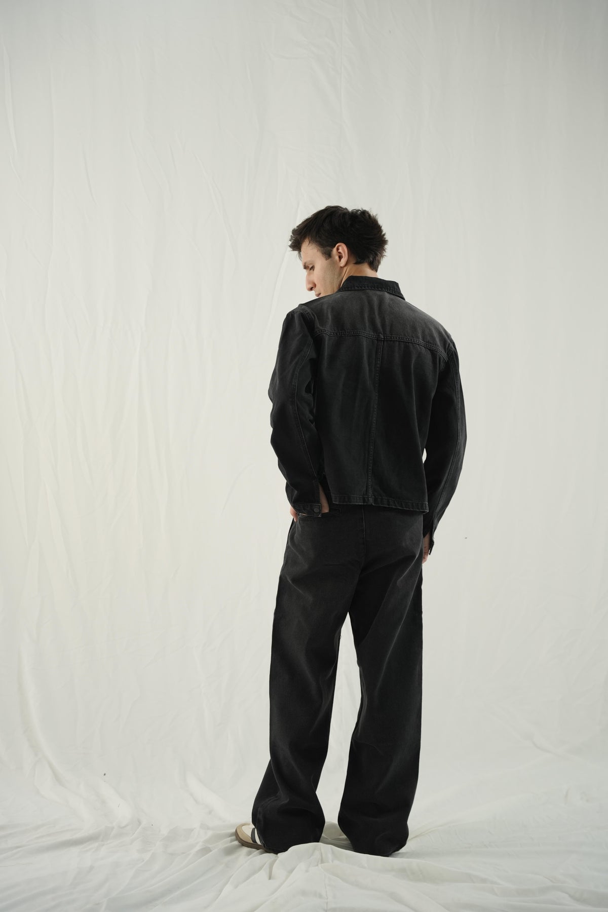 Pleated Baggy Denim Trousers - Stone Wash