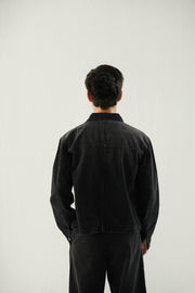 Cropped Fit Denim Shirt- Black Stone Wash