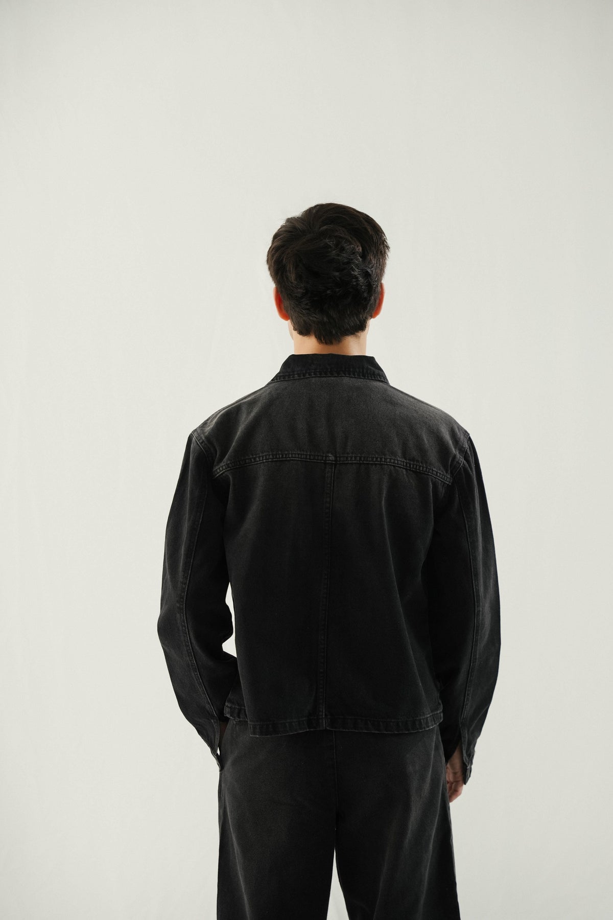 Cropped Fit Denim Shirt- Black Stone Wash