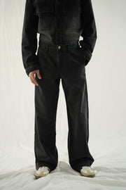Pleated Baggy Denim Trousers - Stone Wash