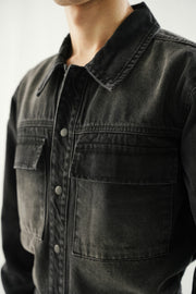 Cropped Fit Denim Shirt- Black Stone Wash