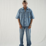 Straight Fit Wide Leg - Smoky Blue