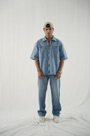 Straight Fit Wide Leg - Smoky Blue