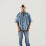 Boxy Fit Denim Shirt - Washed Out Blue