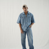 Boxy Fit Denim Shirt - Washed Out Blue
