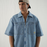 Boxy Fit Denim Shirt - Washed Out Blue