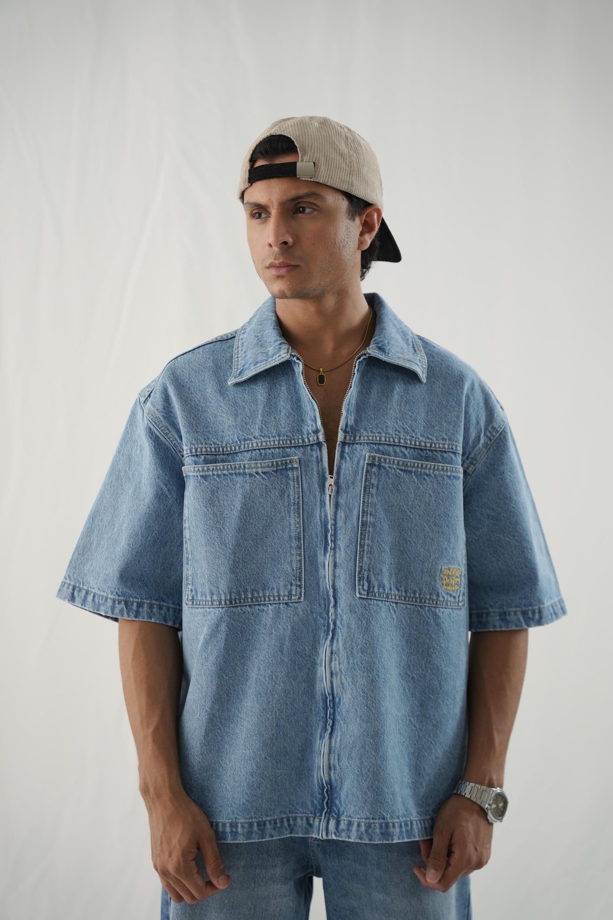 Boxy Fit Denim Shirt - Washed Out Blue