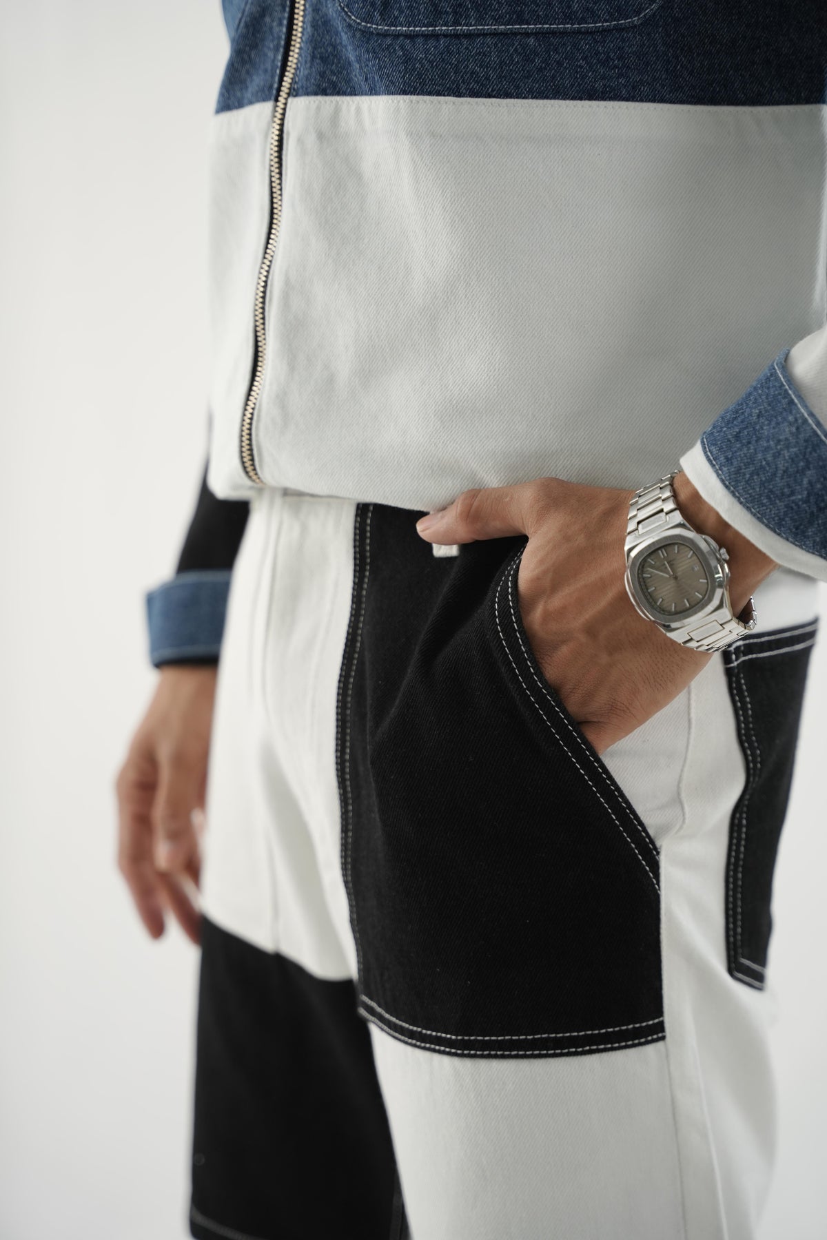Patch Work Denim Twin Set - Contrast Panels