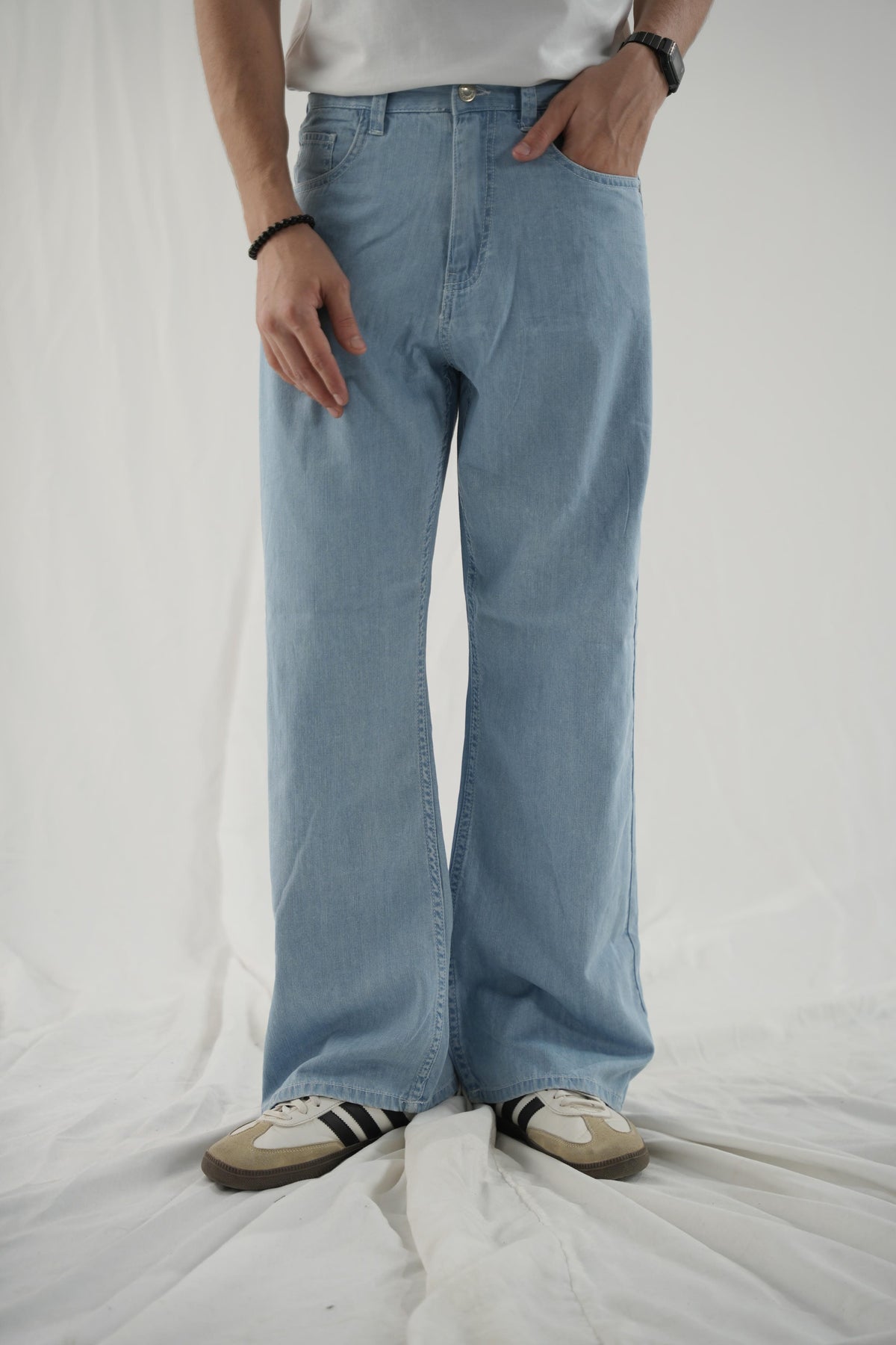 Wide Leg Light Weight Jeans- Ice Blue
