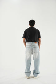 Barrel Fit Jeans With Cord - Sky Blue