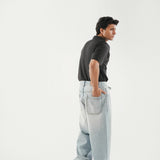 Barrel Fit Jeans With Cord - Sky Blue