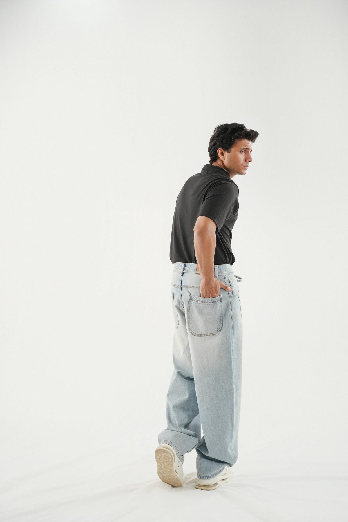Barrel Fit Jeans With Cord - Sky Blue