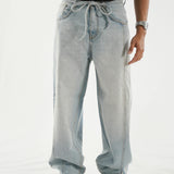 Barrel Fit Jeans With Cord - Sky Blue
