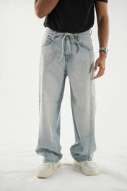 Barrel Fit Jeans With Cord - Sky Blue