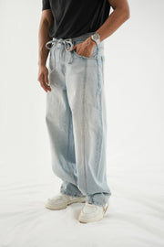 Barrel Fit Jeans With Cord - Sky Blue