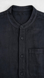 Mandarin Collar Linen Shirt - Black
