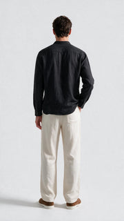 Mandarin Collar Linen Shirt - Black