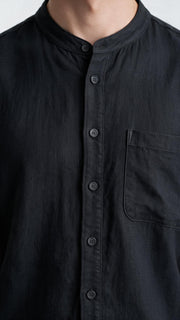 Mandarin Collar Linen Shirt - Black