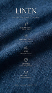 Mandarin Collar Linen Shirt - Navy Blue