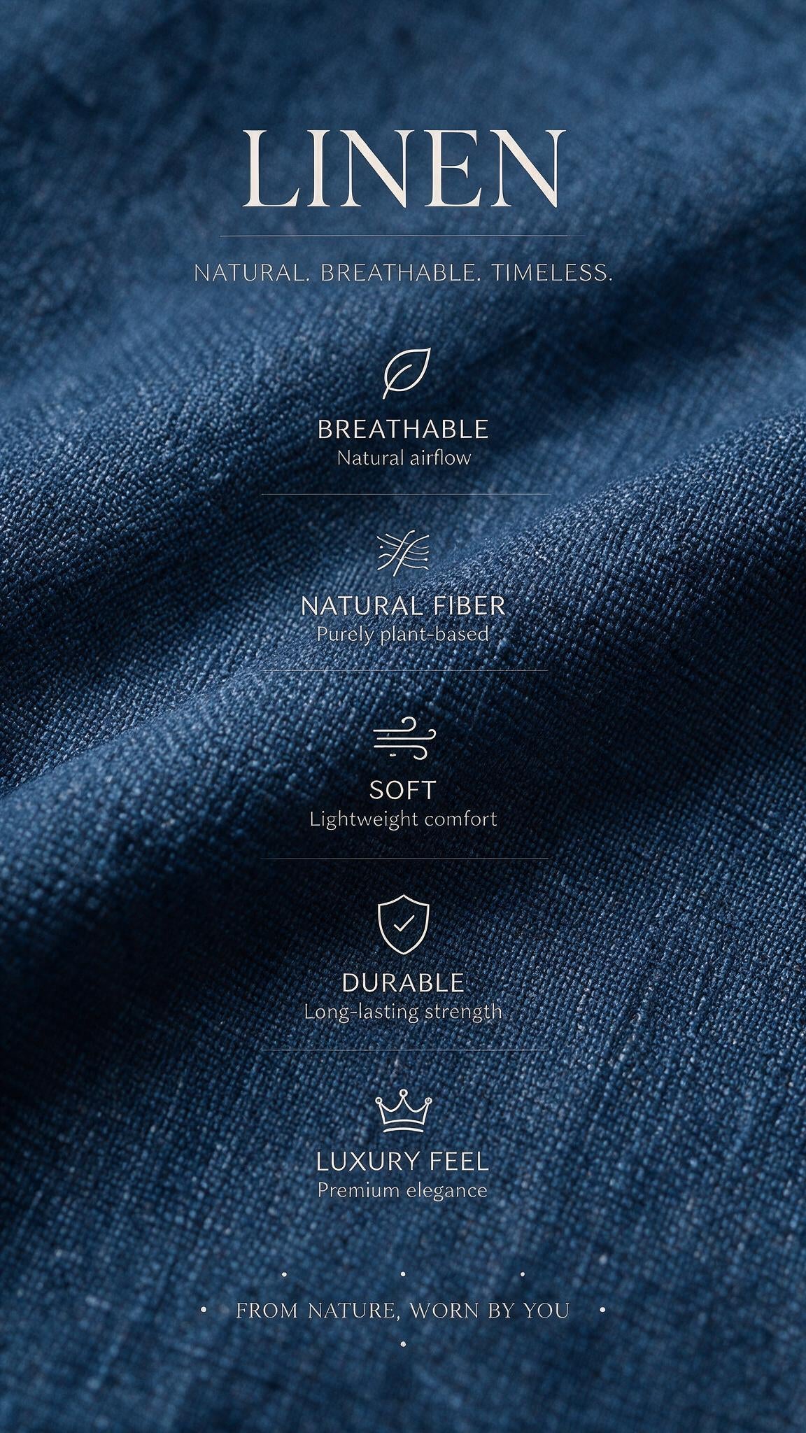 Mandarin Collar Linen Shirt - Navy Blue