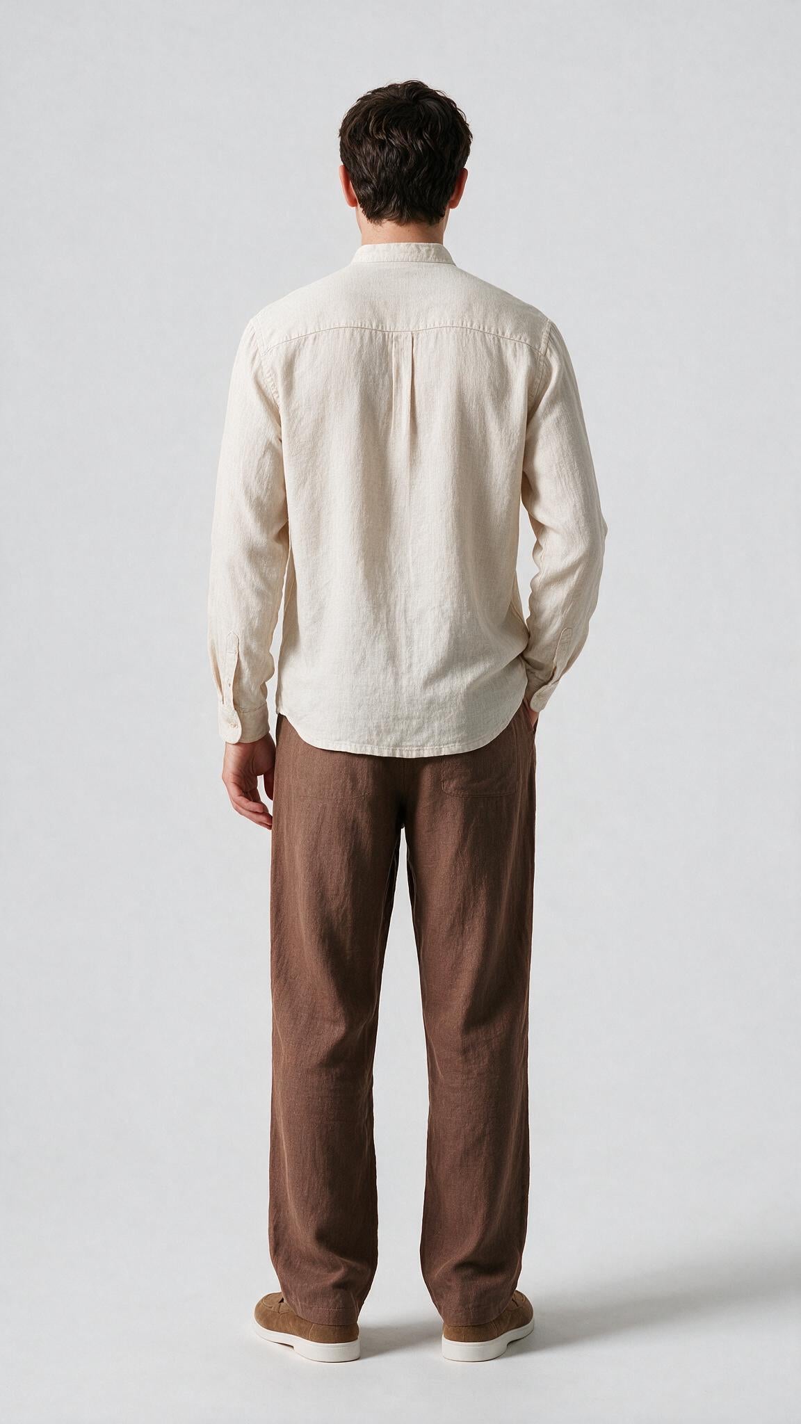 Mandarin Collar Linen Shirt - Off White