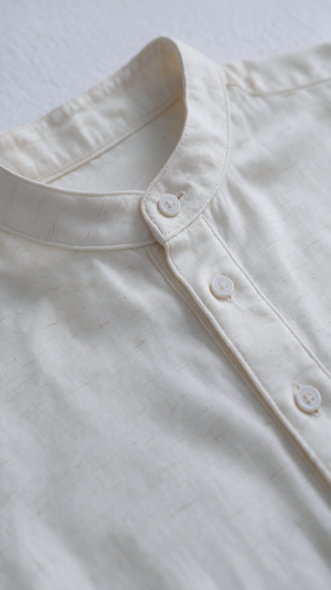 Mandarin Collar Linen Shirt - Off White