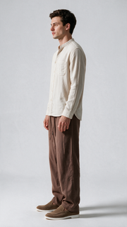 Mandarin Collar Linen Shirt - Off White