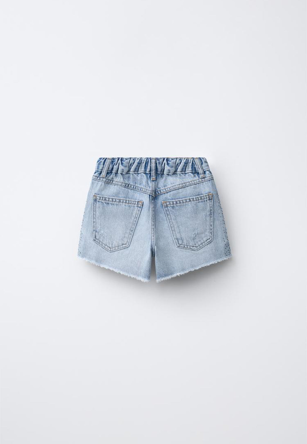 RIPPED STUDDED DENIM SHORT - BLUE