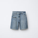 STREETWEAR EMBROIDERED LONG LINE DENIM SHORT - DIRTY BLUE