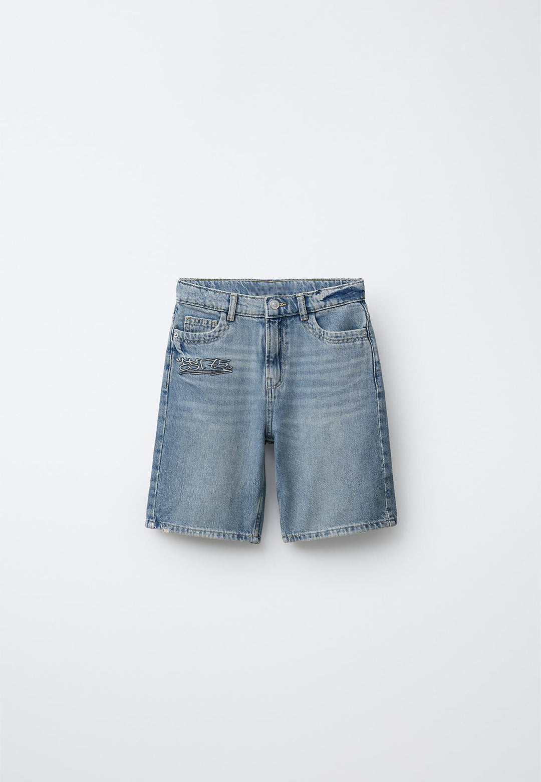 STREETWEAR EMBROIDERED LONG LINE DENIM SHORT - DIRTY BLUE