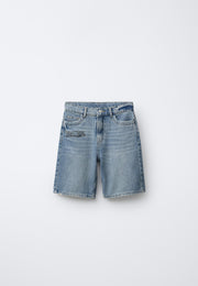 STREETWEAR EMBROIDERED LONG LINE DENIM SHORT - DIRTY BLUE