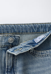 STREETWEAR EMBROIDERED LONG LINE DENIM SHORT - DIRTY BLUE