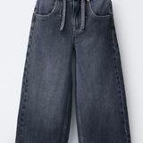 WIDE LEG JEANS WITH DRAWSTRING - DIRTY BLUE