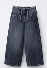 WIDE LEG JEANS WITH DRAWSTRING - DIRTY BLUE