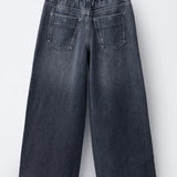WIDE LEG JEANS WITH DRAWSTRING - DIRTY BLUE