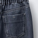 WIDE LEG JEANS WITH DRAWSTRING - DIRTY BLUE