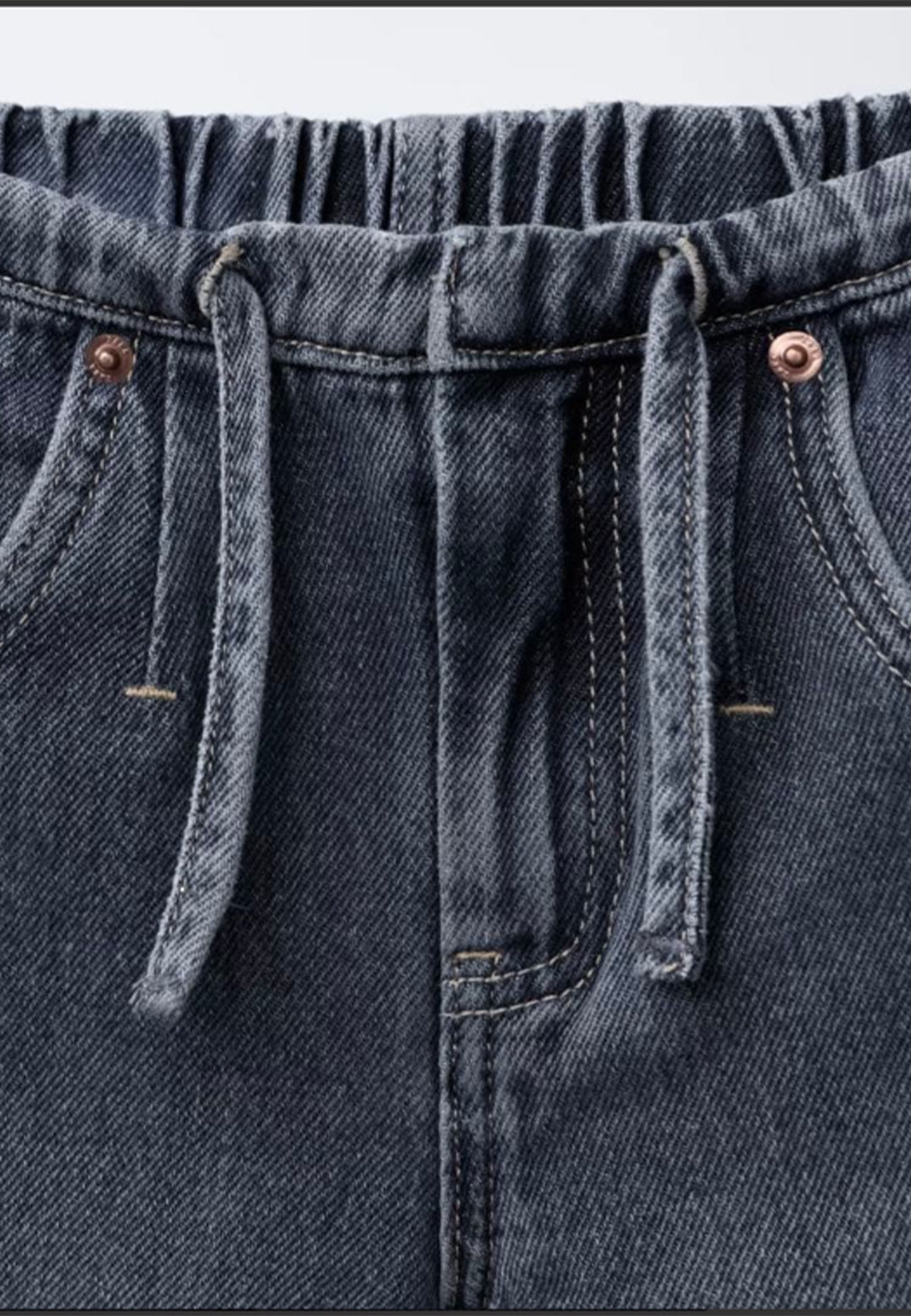 WIDE LEG JEANS WITH DRAWSTRING - DIRTY BLUE