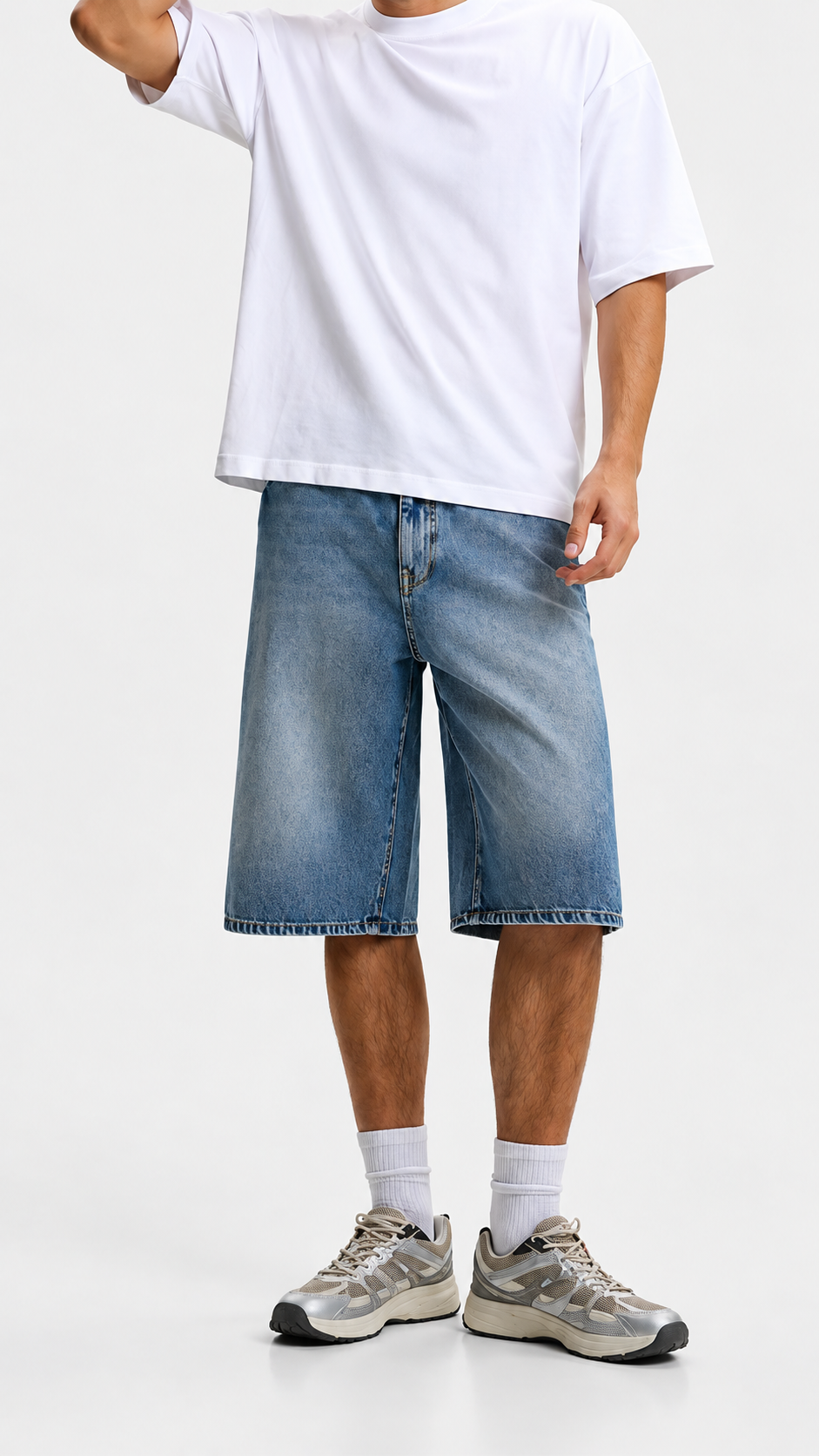 Baggy Denim Bermuda Shorts - Mid Blue