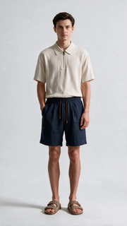 Quarter Zip Polo - Beige
