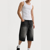 Baggy Denim Bermuda Shorts - Black