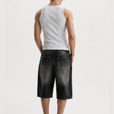 Baggy Denim Bermuda Shorts - Black