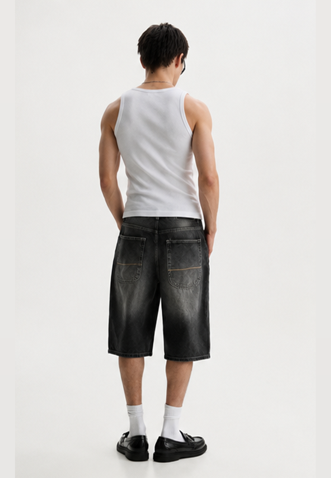 Baggy Denim Bermuda Shorts - Black