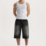 Baggy Denim Bermuda Shorts - Black