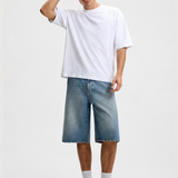 Baggy Denim Bermuda Shorts - Mid Blue