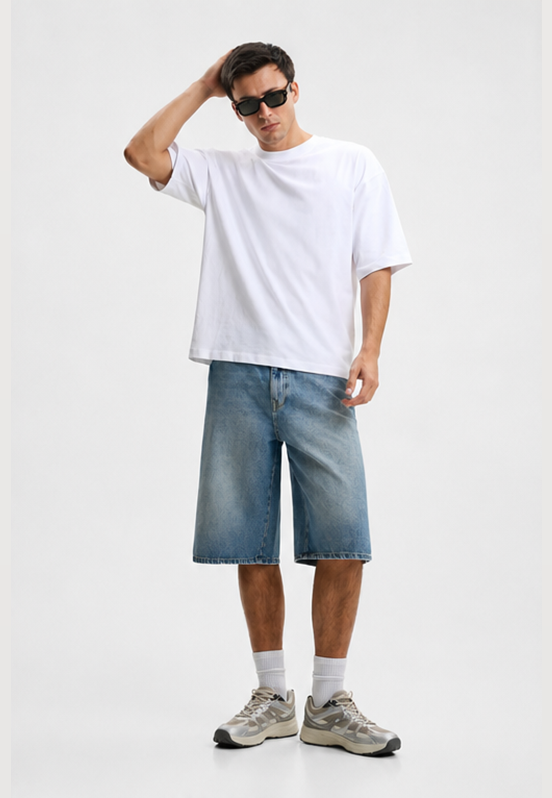 Baggy Denim Bermuda Shorts - Mid Blue