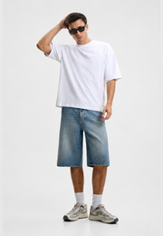 Baggy Denim Bermuda Shorts - Mid Blue