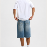 Baggy Denim Bermuda Shorts - Mid Blue