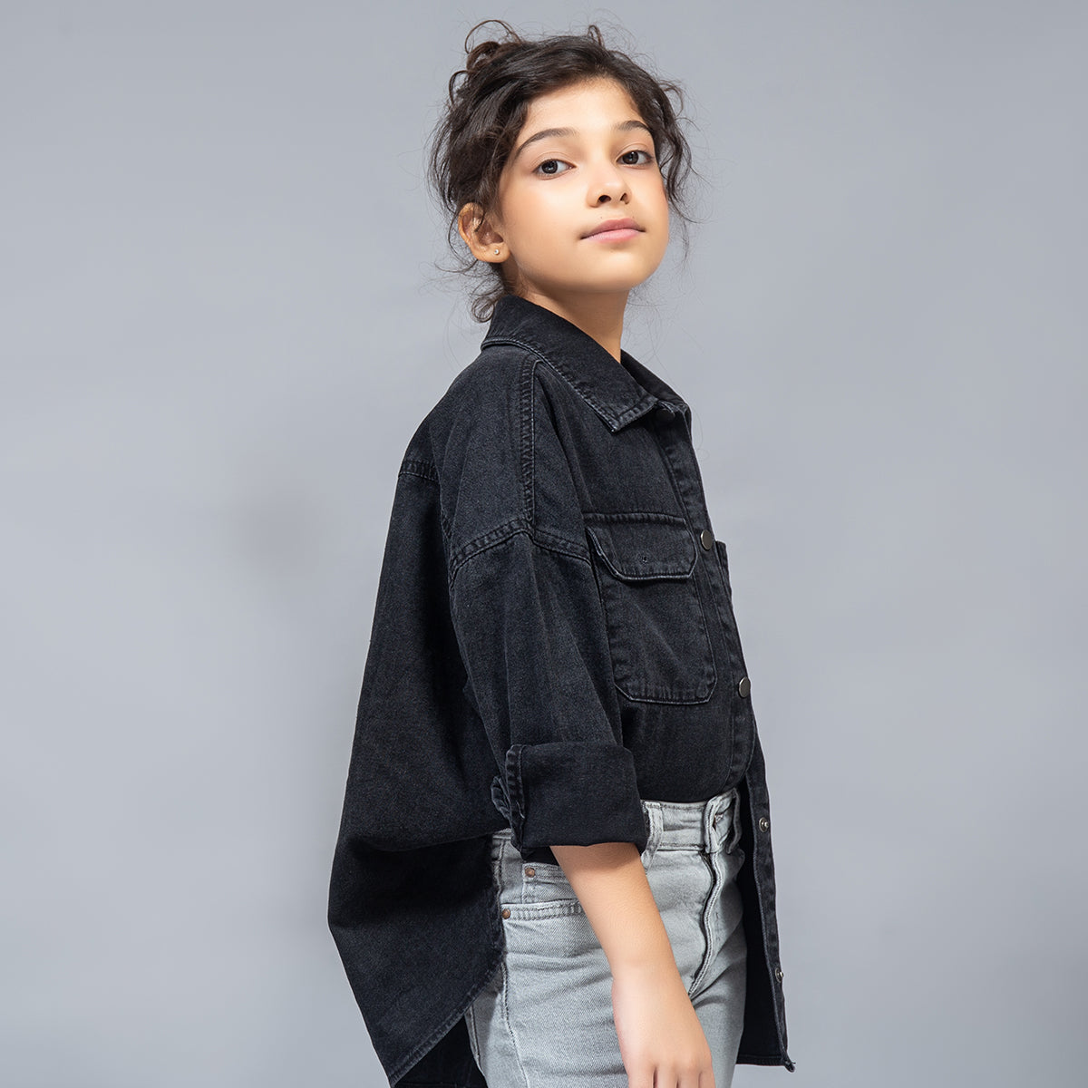 Oversized Contrast Pocket Shirt (Black Stone Wash)