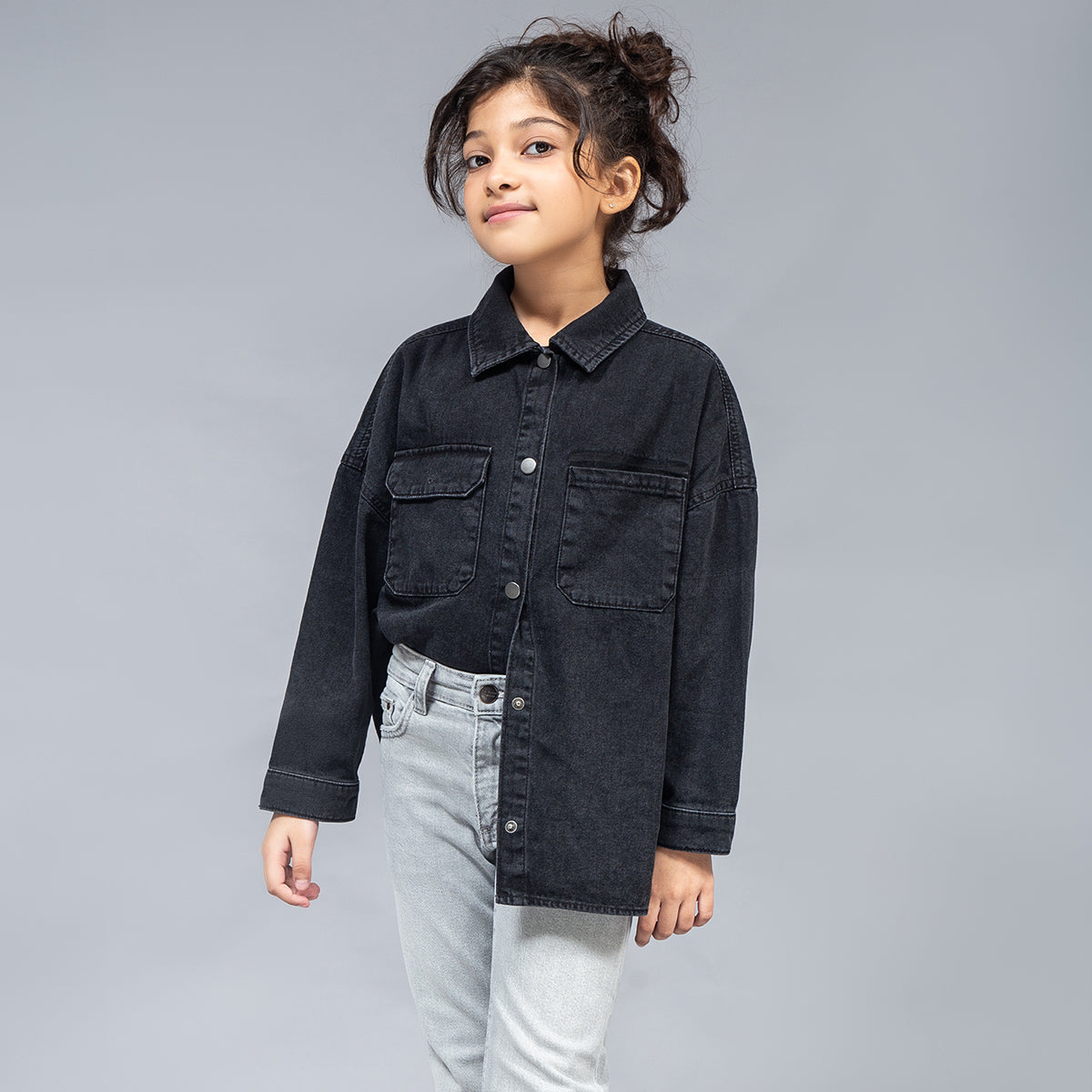 Oversized Contrast Pocket Shirt (Black Stone Wash)